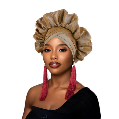 Nouveau bonnet Turban à volants pour femmes, couvre-chef en soie brute africaine, automne, Nigeria, Gele de mariage, bandeau de fête, couvre-chef pour dame