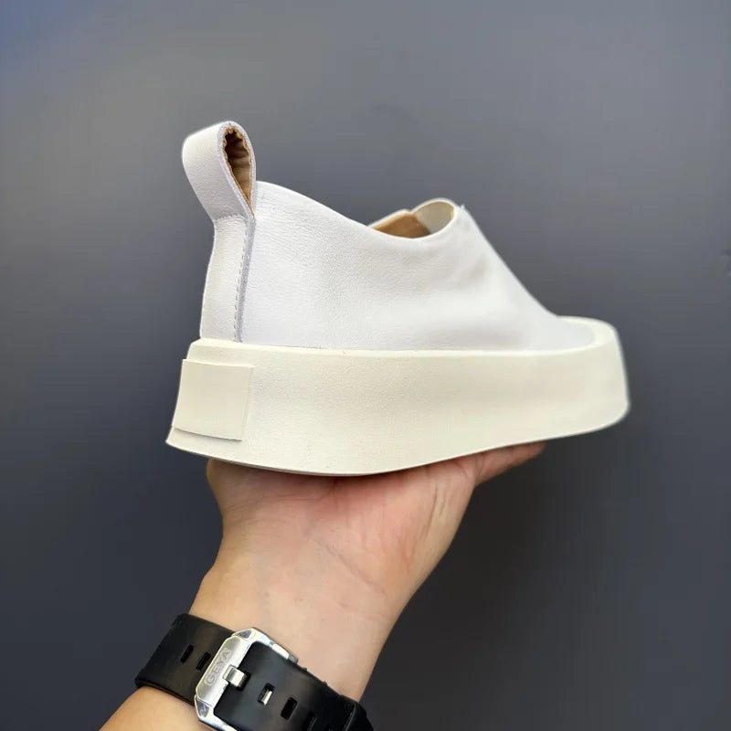 Baskets épaisses en cuir véritable pour hommes, chaussures décontractées, respirantes, à enfiler, haut de gamme