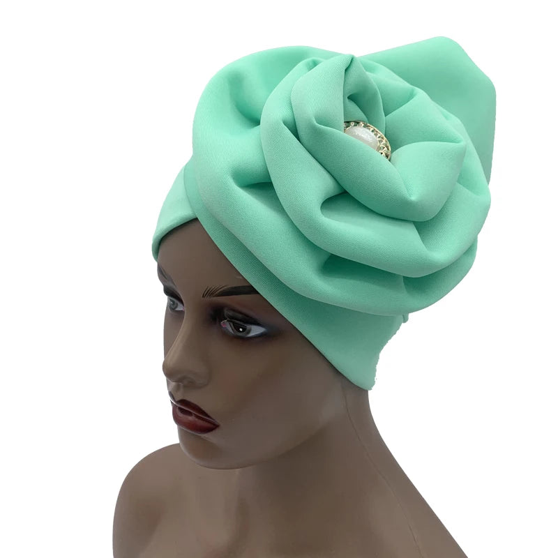 Chapeau Turban à grande fleur pour femmes, casquette Hijab musulmane, diamants, enveloppe de tête, Bandana, casquette de chimio, chapeau africain, 2023