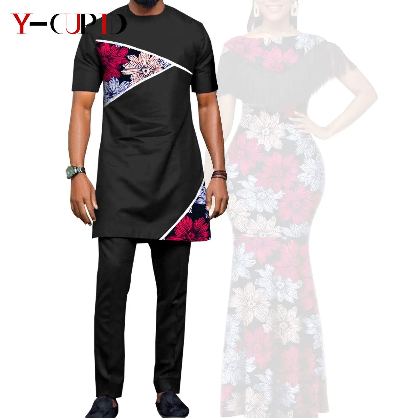 Robes africaines pour femmes, tenues de Couple assorties, Bazin Riche Dashiki, Slim, imprimé pompon, longues robes de fête Y23C009