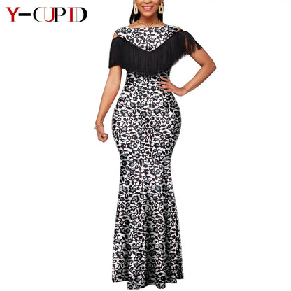 Robes africaines pour femmes, tenues de Couple assorties, Bazin Riche Dashiki, Slim, imprimé pompon, longues robes de fête Y23C009