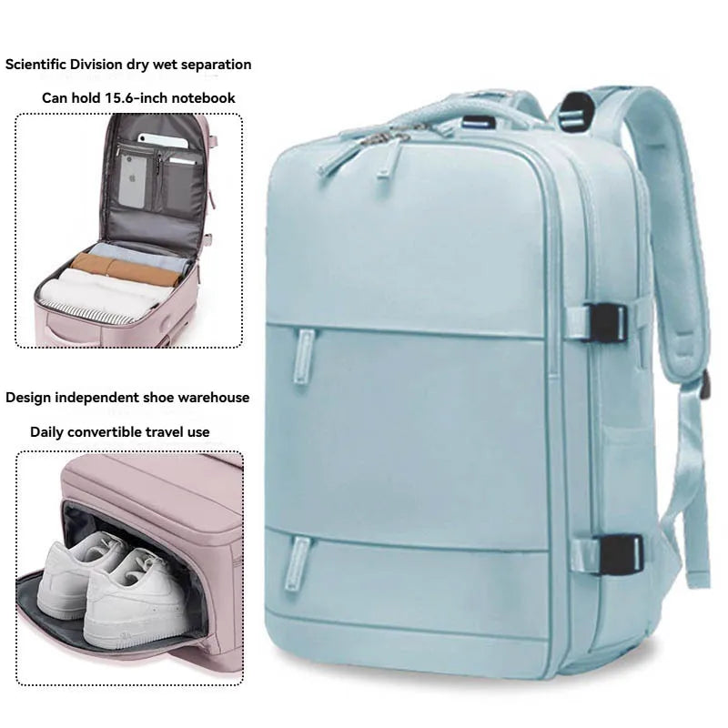 Sac à dos violet clair de grande capacité pour femmes avec séparation sèche et humide, sac d'ordinateur de transport, multifonctionnel étanche l