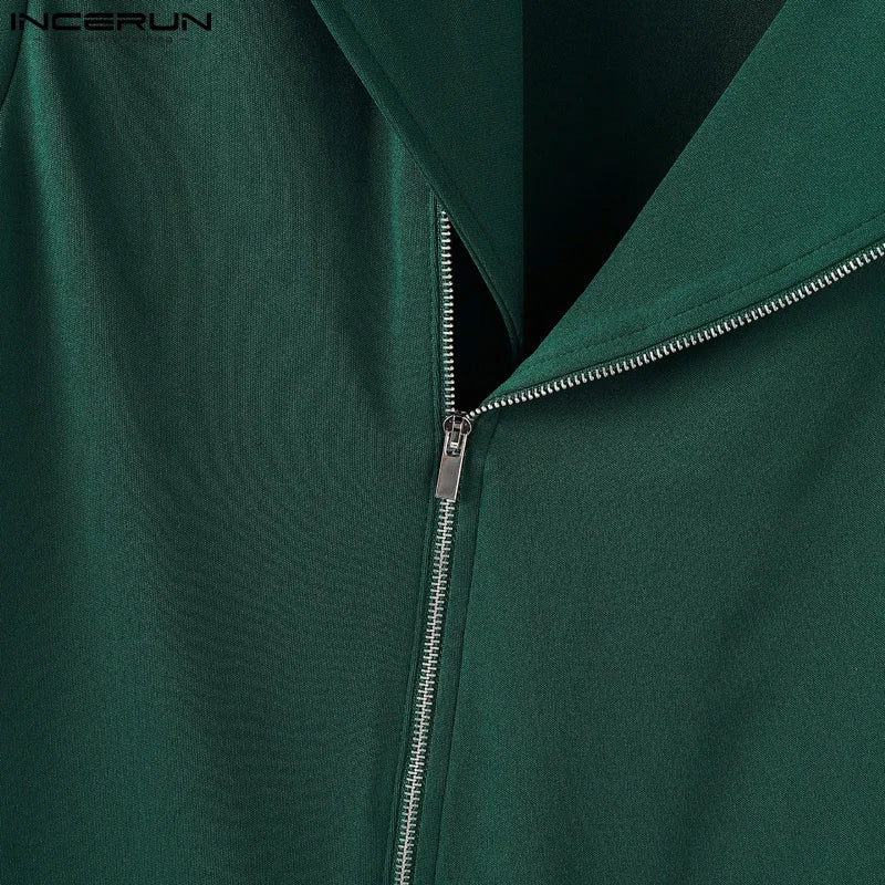 INCERUN hauts sans manche t-shirt été hommes débardeurs couleur unie fermeture éclair revers gilets hommes hauts surdimensionné vêtements pour hommes Streetwear