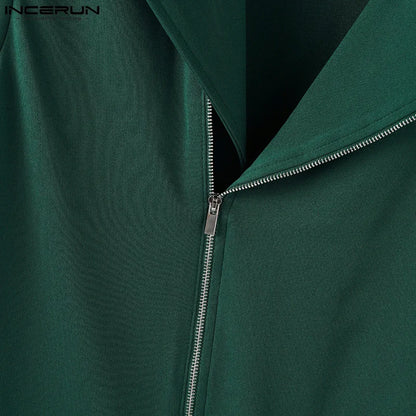 INCERUN hauts sans manche t-shirt été hommes débardeurs couleur unie fermeture éclair revers gilets hommes hauts surdimensionné vêtements pour hommes Streetwear