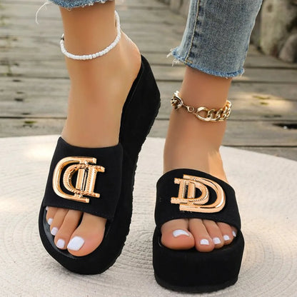 Femmes luxe décor sandales été fleur noire en plein air mode compensées décontracté bureau fête élégant Sexy plate-forme talons hauts 2025