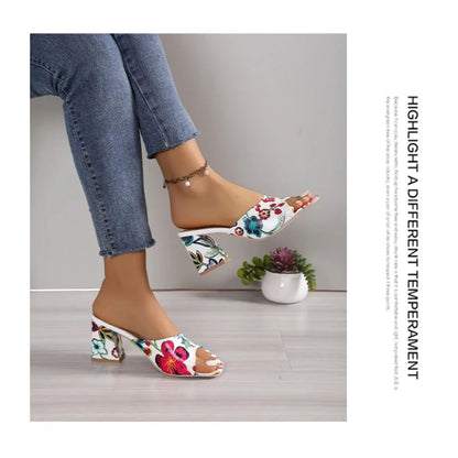 Pantoufles d'Été à Talons Épais pour Femme, Chaussures de Haute Qualité, Parka Ouverte, Décontractées, Grande Taille