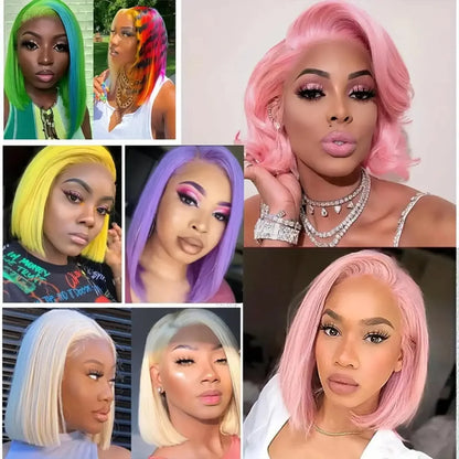 613 Blonde Bob perruques cheveux humains court droit 13X4 HD dentelle avant perruques coloré brésilien 100% cheveux humains 16 pouces cosplay 200% perruque brésilienne	cheveux humain naturel perruque courte