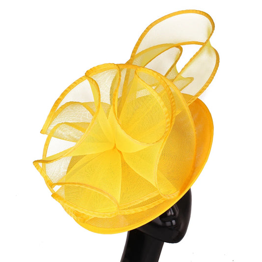Chapeau de mariage bleu royal avec nœud papillon pour femme, accessoires pour cheveux, jaune, patients, Derby, pilulier, fleur, nouveau, 216.239.Sinamay