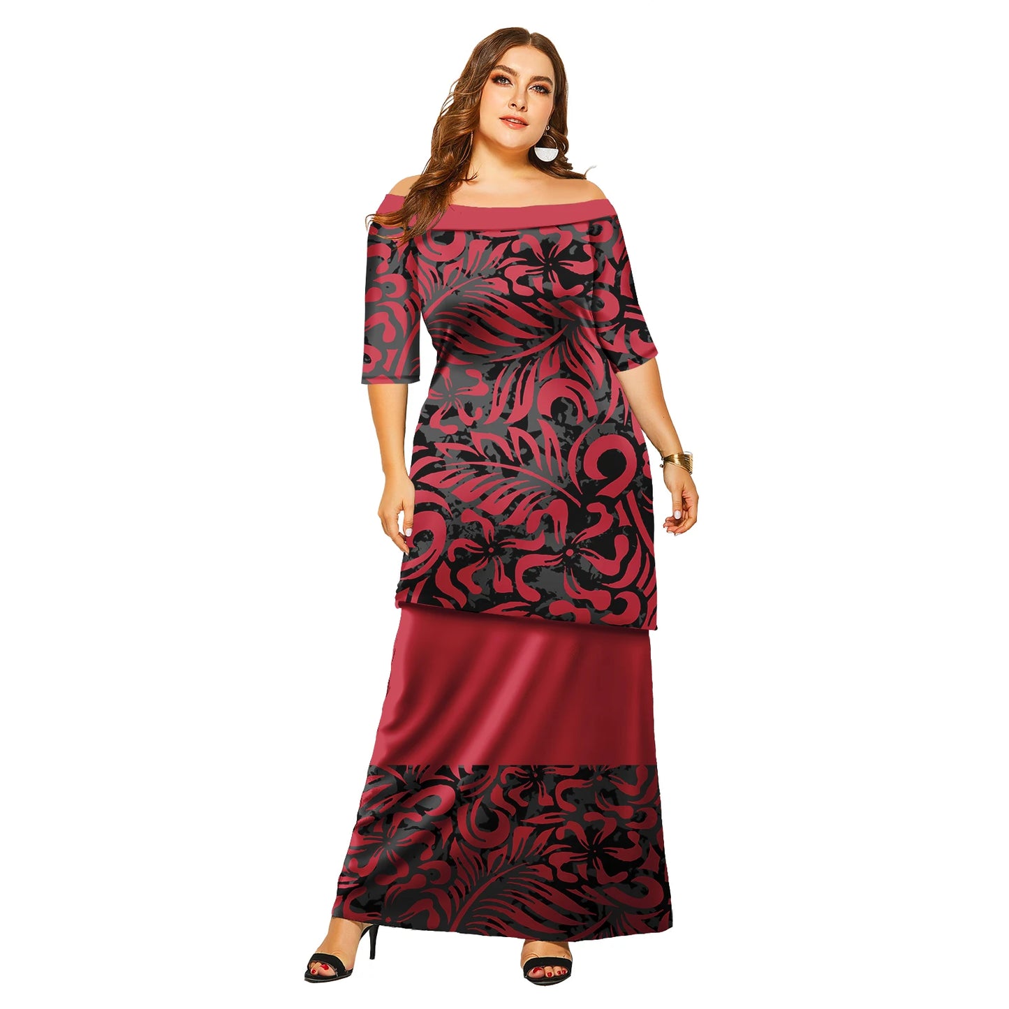 Tapa Tribal Design Tongan Puletasi Ensembles Robe Polynésienne Samoan Grande Taille Femmes Ensemble Deux Pièces