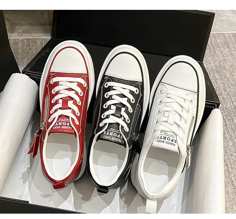 Fujin 7 cm en cuir véritable femmes chaussures décontractées 7 cm plate-forme compensée femme mode baskets gros printemps automne chaussures été