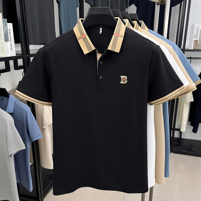Polo d'été à manches courtes pour hommes, mode golf, design haut de gamme, broderie en soie glacée exquise, T-shirt respirant, 2025