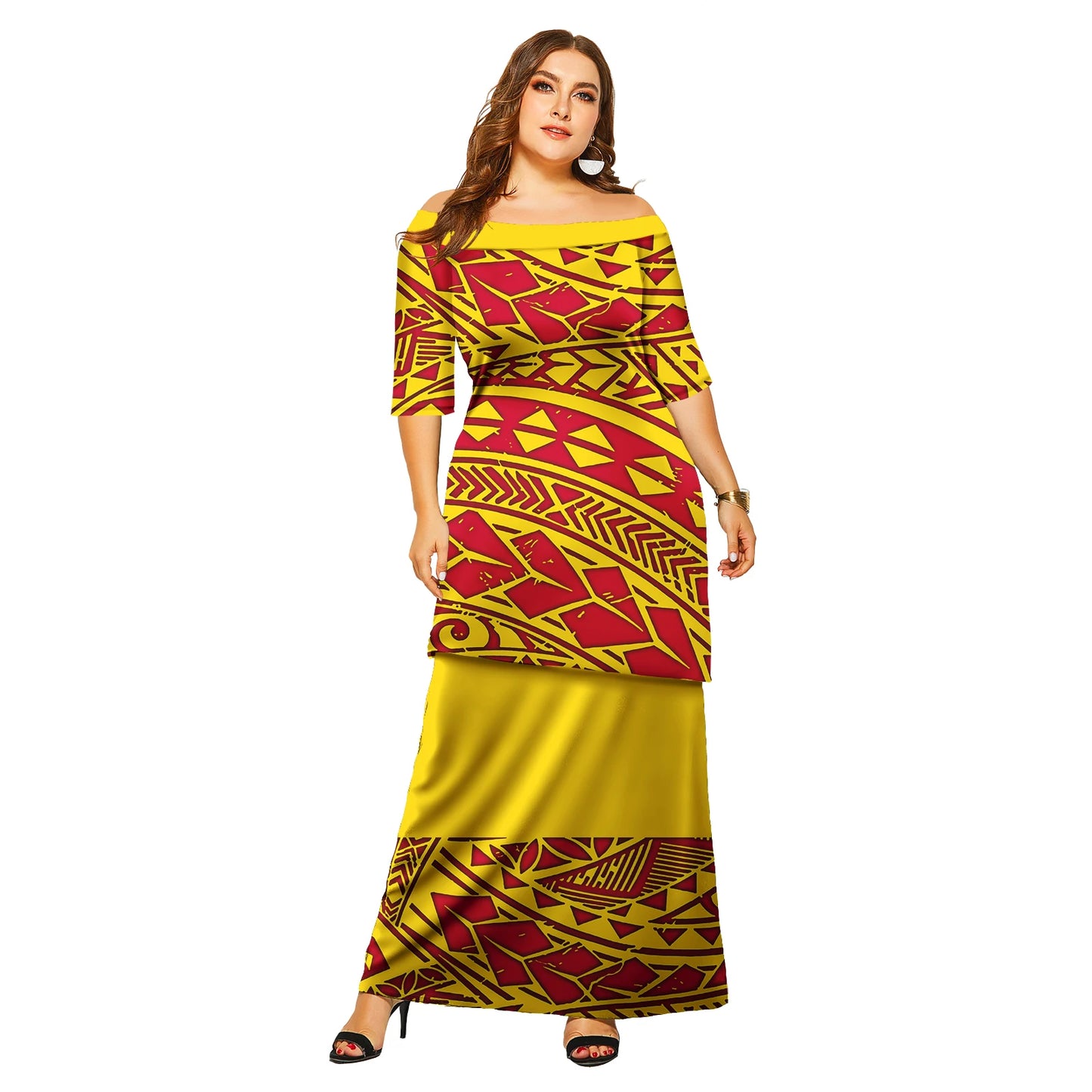 Tapa Tribal Design Tongan Puletasi Ensembles Robe Polynésienne Samoan Grande Taille Femmes Ensemble Deux Pièces