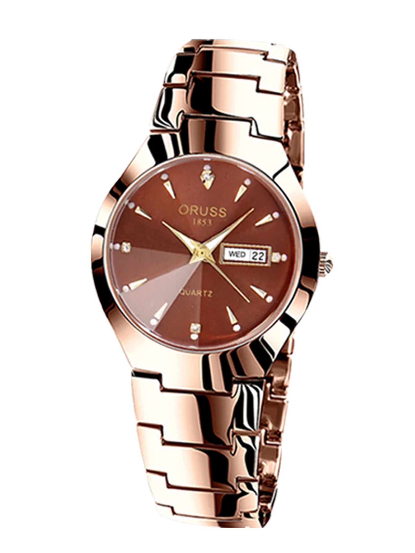 ORUSS-Montre de couple étanche pour hommes et femmes, quartz, acier inoxydable, date, semaine, horloge, cadeau pour amoureux, mode décontractée