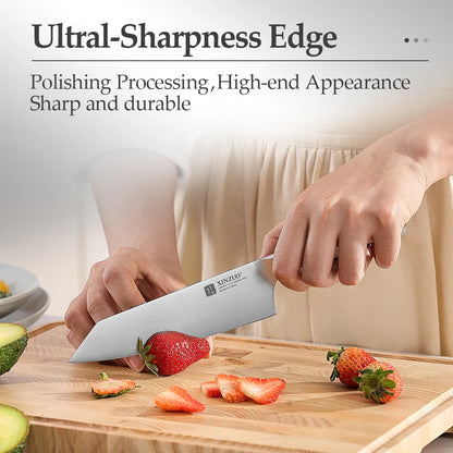 XINZUO 5,83 pouces Bunka couteau de chef allemand DIN 1.4116 acier 56 ± 2 HRC 15 ° Rivets en cuivre avec manche en bois d'olivier à 1 bords avec boîte cadeau