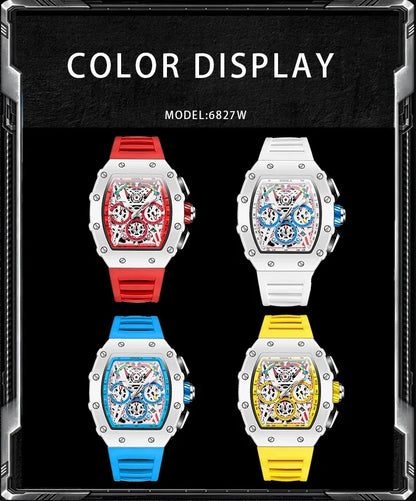 ONOLA-Montre Tonneau Étanche pour Homme, Chronographe, Quartz, dehors, Bracelet Silicone, Montre-Bracelet Blanche, Luxe, Nouvelle Mode, 2024