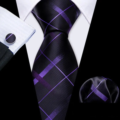 Barry.Wang violet lilas lavande soie hommes cravate mouchoir bouton de manchette ensemble Jacquard cravate florale pour homme mariage fête d'affaires