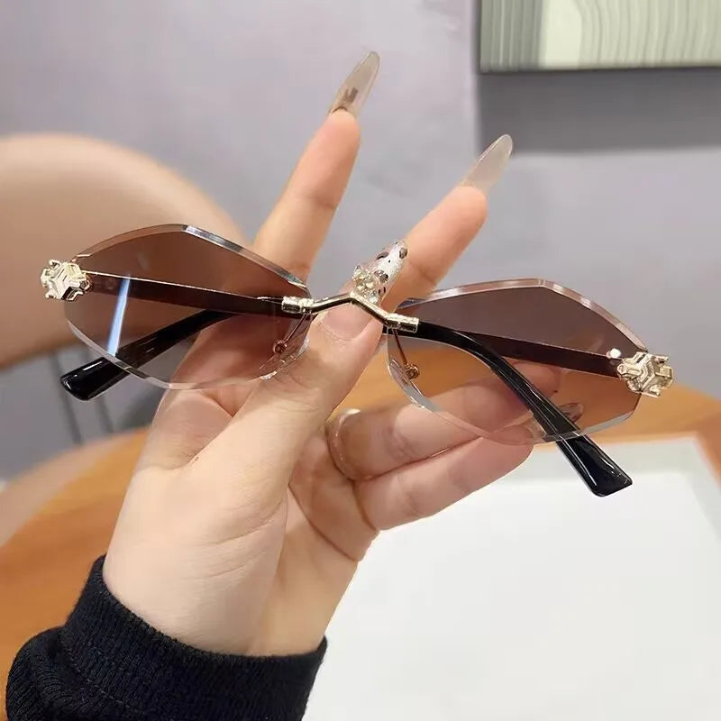 Lunettes de soleil personnalisées en losange sans cadre pour femmes, lunettes de soleil classiques élégantes et polyvalentes, lunettes de soleil de luxe et haut de gamme, UV400