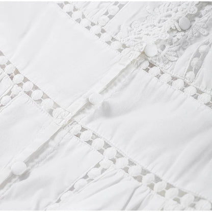 Robe longue en dentelle ajourée pour femmes, élégante, couleur unie, col en v, Patchwork, manches bouffantes, moulante, nouvelle collection printemps 2025