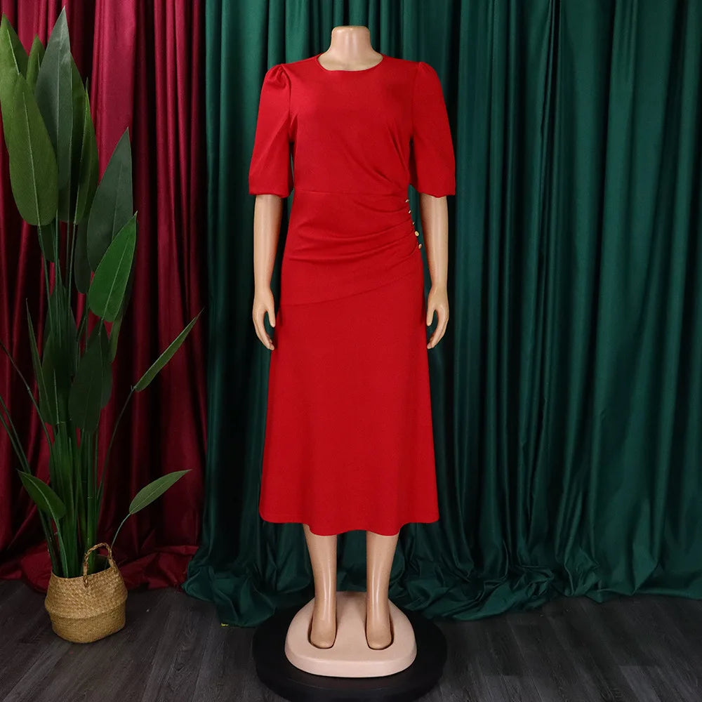 FairyShely-Robe longue à manches courtes pour femmes, grande taille, col rond, grandes robes pour dames, robe de soirée serrée, robe curvy, monochromatique, été, 2025