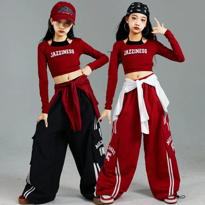 Ensemble T-shirt et pantalon à manches longues pour enfants, mode Hip Hop y2k, Costume de spectacle pour filles, tenue de scène, Costume de danse pour enfants, vêtements de rue
