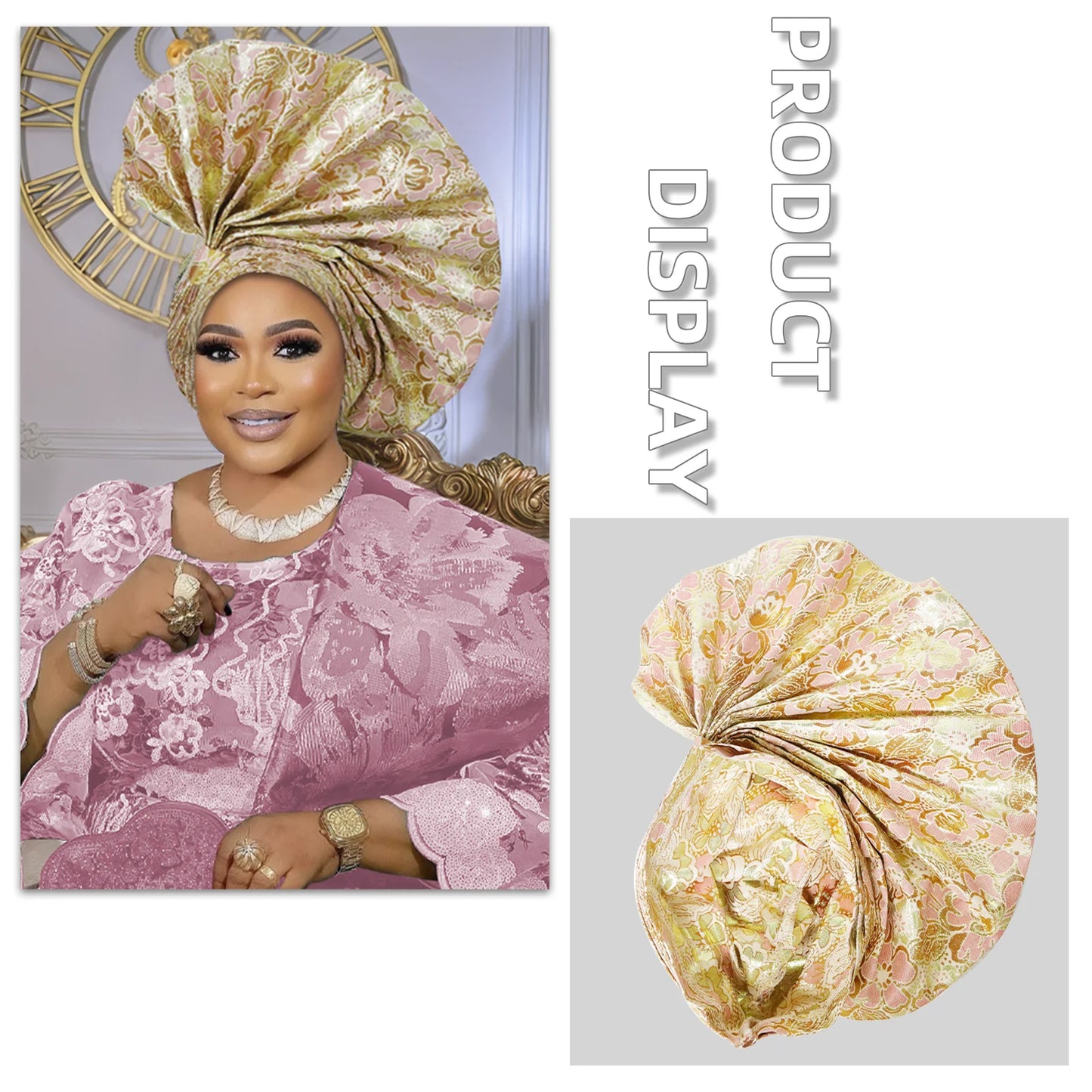 Gele automatique en forme d'éventail exagéré, couvre-chef déjà fabriqué pour femmes africaines, couvre-chef pour fête de mariage, couvre-chef, casquette Turban féminin