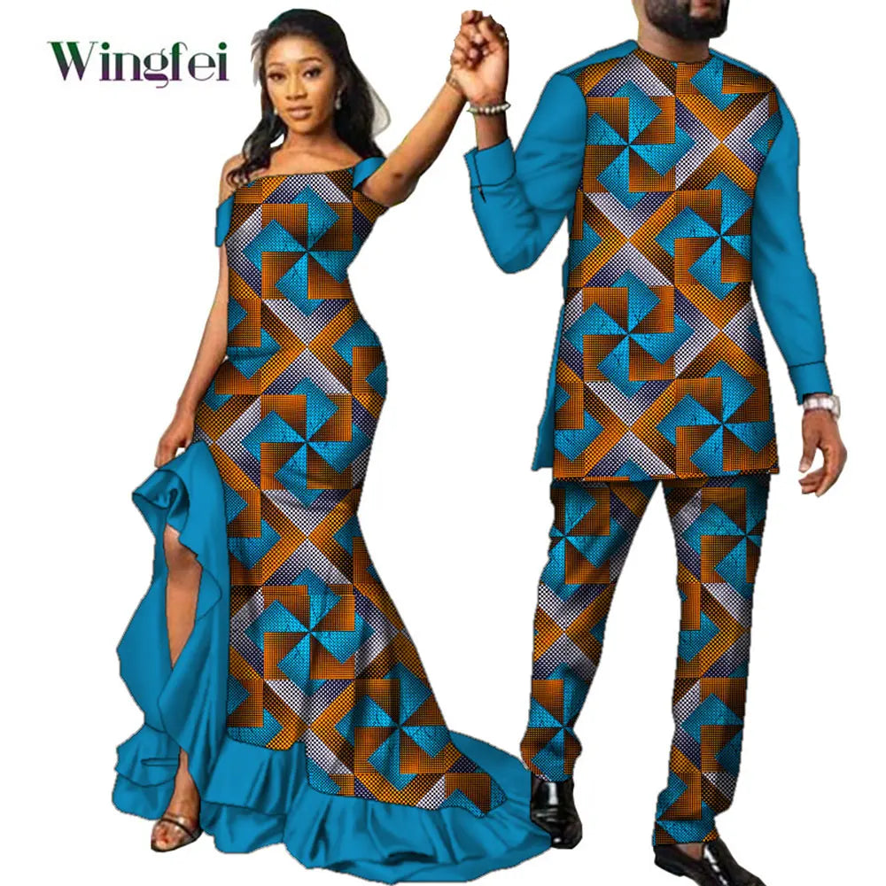 Vêtements de Couple Africains à Imprimé Ankara pour Femme et Homme, Robes sulfMaxi, Dashiki Imbibé, Tenue Amoureux, WYQ567