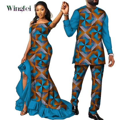 Vêtements de Couple Africains à Imprimé Ankara pour Femme et Homme, Robes sulfMaxi, Dashiki Imbibé, Tenue Amoureux, WYQ567