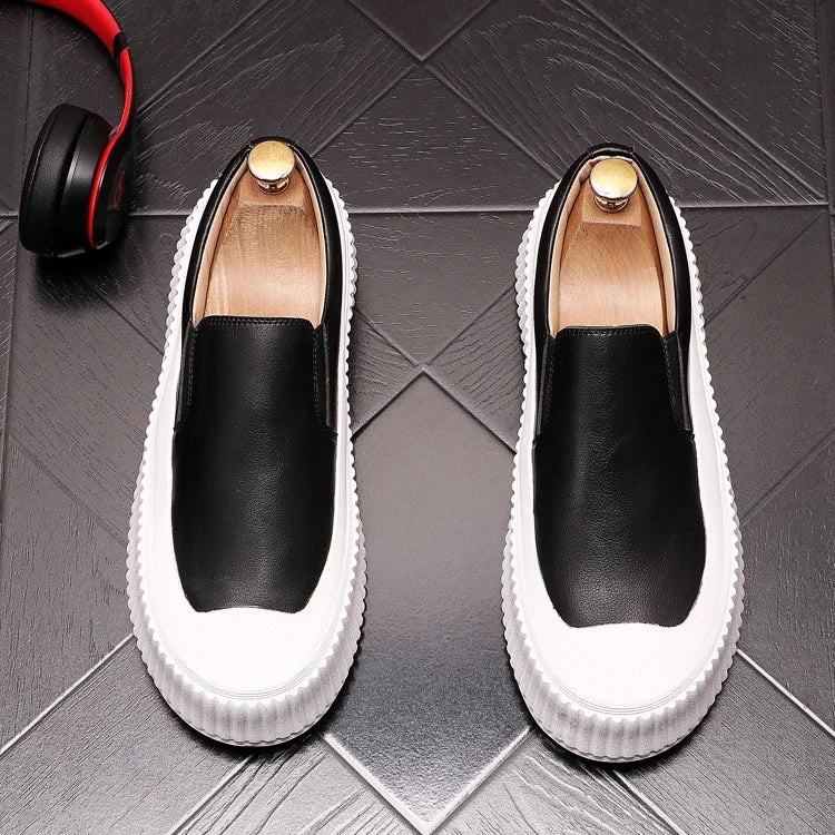 Mocassins en cuir à plateforme épaisse pour hommes, chaussures décontractées, chaussures de planche plates rehaussantes, nouveau, 2025