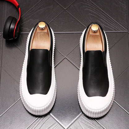 Mocassins en cuir à plateforme épaisse pour hommes, chaussures décontractées, chaussures de planche plates rehaussantes, nouveau, 2025
