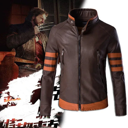 Blouson aviateur en cuir PU décontracté Wolverine pour hommes, manteau Lomatéritive, fermeture éclair, mince, grande taille, 5XL-M, automne, 2024