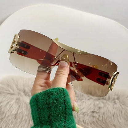Lunettes de soleil Y2K sans monture pour femmes, lunettes de soleil sans cadre, nuances de chimshield, futuriste, respirant, unisexe, rond, mode