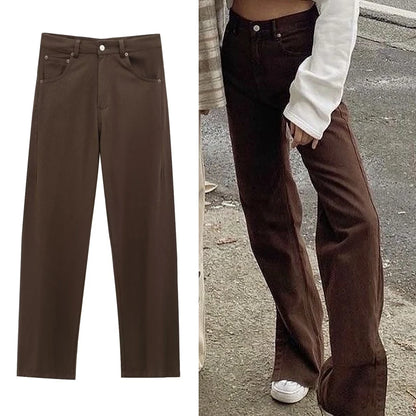 TRAF femmes jean marron taille haute poche Vintage Baggy jean femme pantalons longs décontractés printemps pantalon Streetwear été 2025