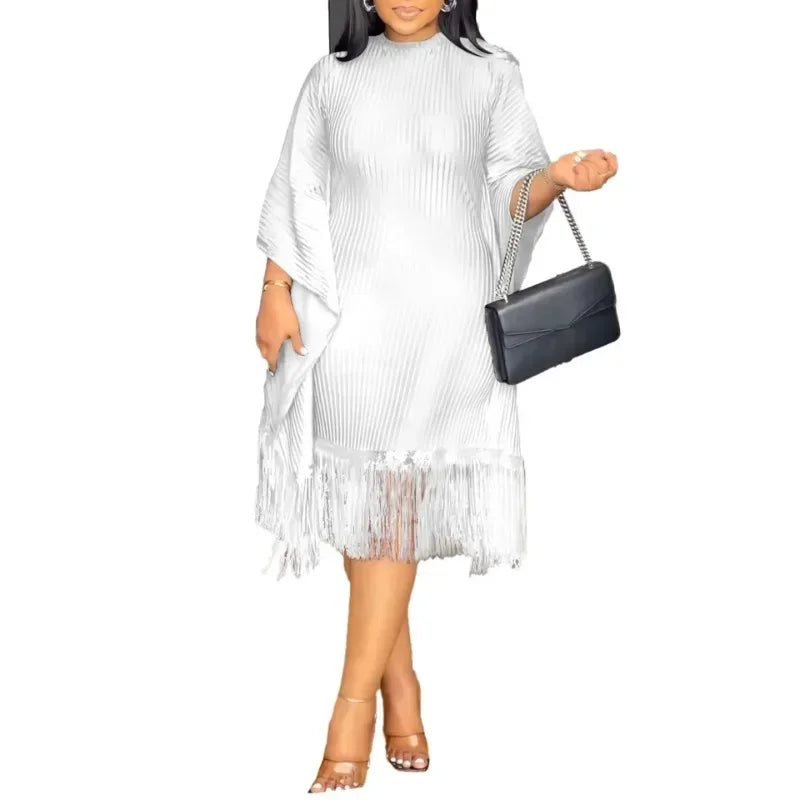 Robe mi-longue à pampilles en polyester à manches 3/4 pour femmes, tenues africaines élégantes, vêtements africains