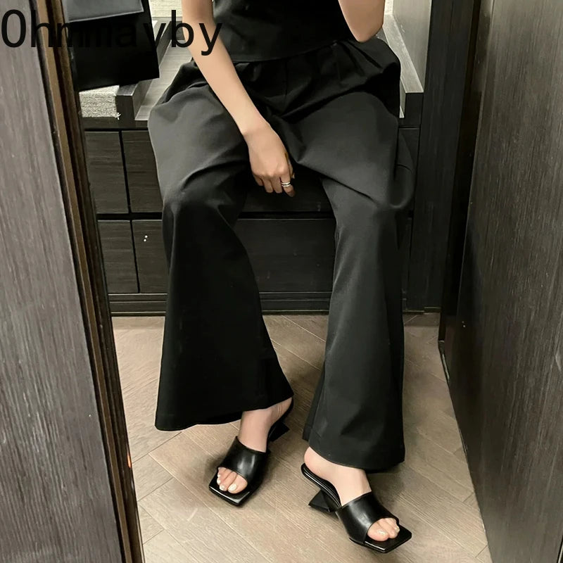 Pantoufles d'été à talons compensés pour femmes, élégantes, bout carré, diapositives à enfiler, robe d'extérieur, chaussures de Style de rue