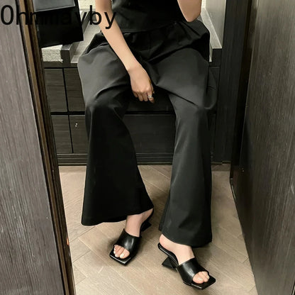 Pantoufles d'été à talons compensés pour femmes, élégantes, bout carré, diapositives à enfiler, robe d'extérieur, chaussures de Style de rue