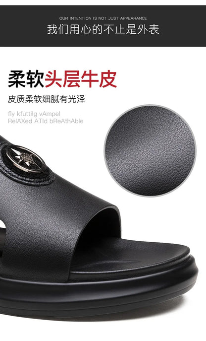 Luxury Men's Genuine Leather Sandals Classic Roman Men Shoes Slippers Soft Comfortable Men Non-slip Walking Slippers Footwea