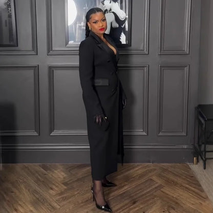 CM.YAYA-Robe longue crantée à manches longues pour femmes, robe de soirée élégante, robe de rue, double boutonnage, sexy, mode, avocat, travail, nuit, printemps