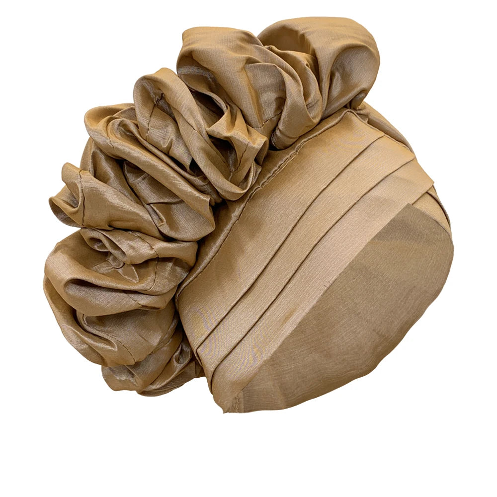 Nouveau bonnet Turban à volants pour femmes, couvre-chef en soie brute africaine, automne, Nigeria, Gele de mariage, bandeau de fête, couvre-chef pour dame