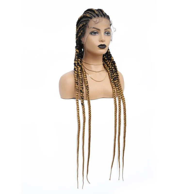 Incoo-Perruque synthétique tressée pour femmes noires, 36 pouces, sans nœud, boîte, Cornrow, cheveux africains