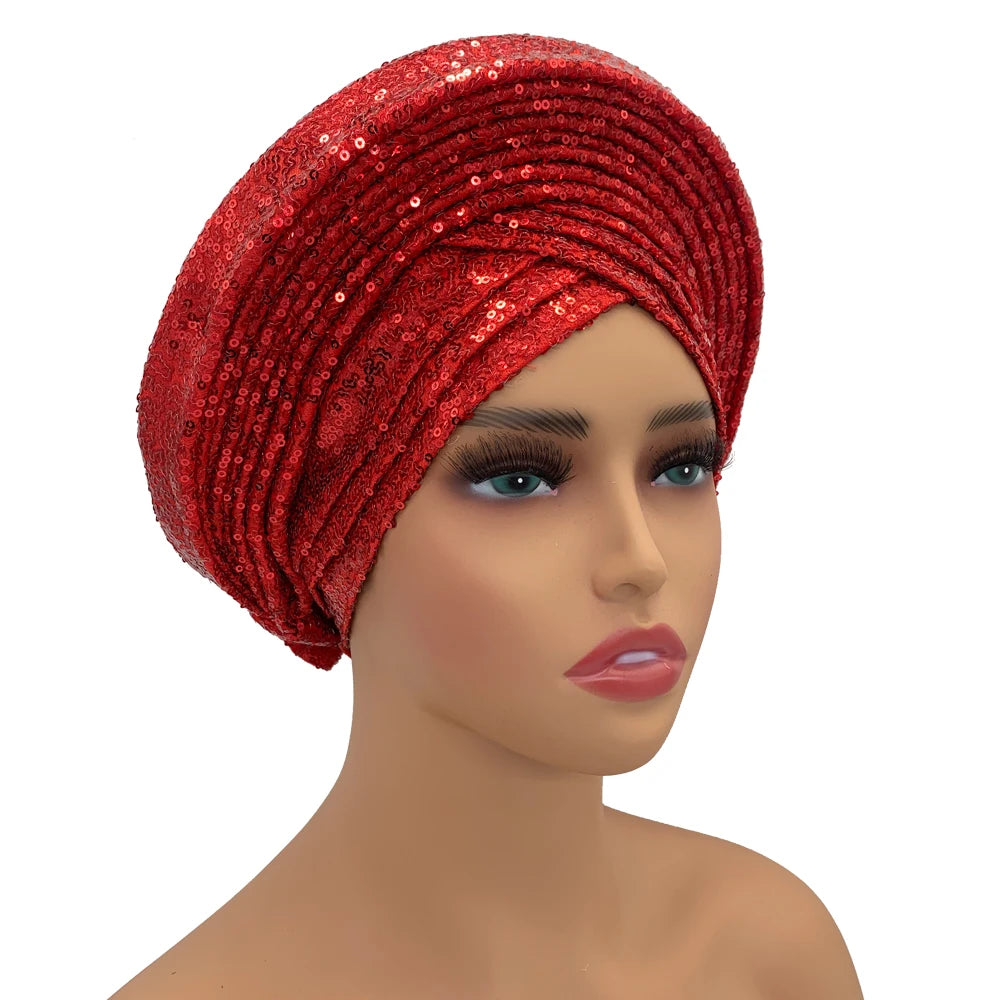 Paillettes Autogele Turban casquette pour femmes prêt africain Auto Gele casque Nigeria mariage Geles femme bandeau dame casque