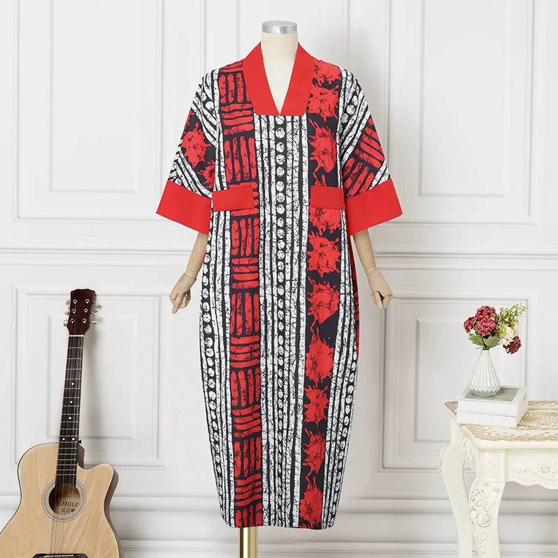 VONDA Vintage Robe Maxi femmes été fête imprimer robes 2025 mode col en v 3/4 manches décontracté surdimensionné ample longue Robe