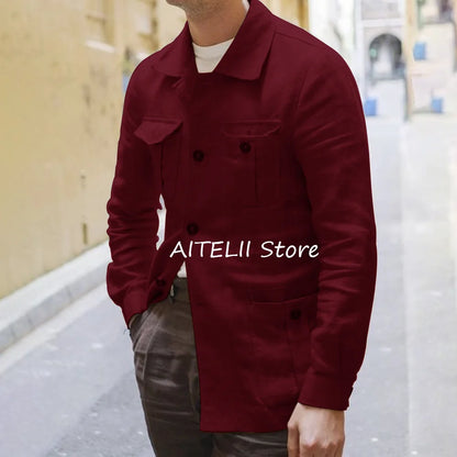 Blazers pour homme costume vestes lin léger décontracté quatre poches revers hommes veste simple boutonnage costumes mode Blazer vêtements