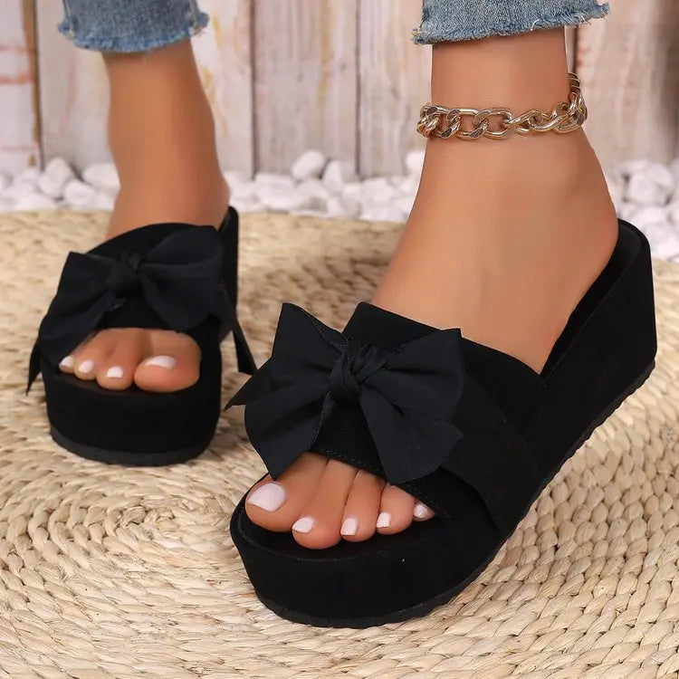 Femmes luxe décor sandales été fleur noire en plein air mode compensées décontracté bureau fête élégant Sexy plate-forme talons hauts 2025