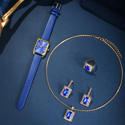 Montres carrées de luxe pour femmes, montre-bracelet à quartz pour dames, ensemble de bijoux classiques simples, marque de mode, 6 pièces, 5 pièces, 1 pièce