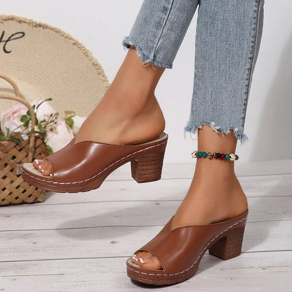 Pantoufles à talons hauts et bout ouvert pour femmes, nouvelle mode d'été, vêtements d'extérieur, chaussures à enfiler, tailles 36 à 43, amorti supérieur en polyuréthane