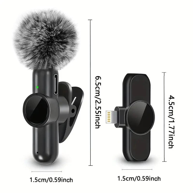 Microphone Lavalier sans fil avec couverture coupe-vent, Mini micro d'enregistrement Audio et vidéo pour iPhone et téléphone portable Android