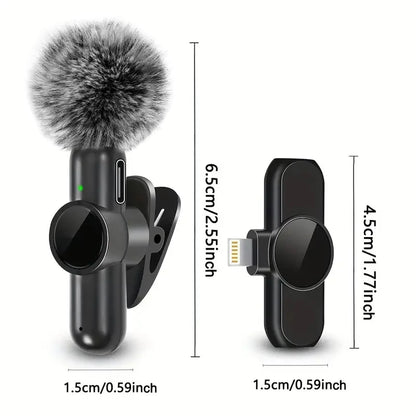 Microphone Lavalier sans fil avec couverture coupe-vent, Mini micro d'enregistrement Audio et vidéo pour iPhone et téléphone portable Android