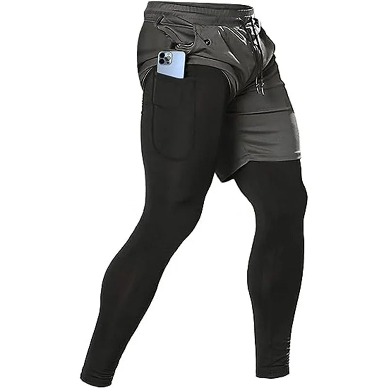 Pantalons de Sport pour hommes 2 en 1, survêtements d'athlétisme, vêtements d'entraînement, de Jogging, de gymnastique, de Fitness, de course