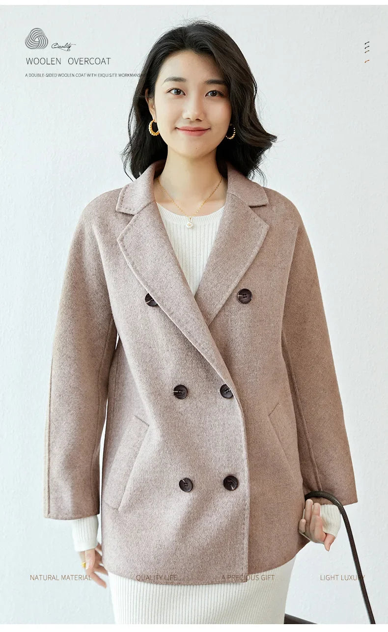 Manteau en laine Double face pour femme, épais, mi-long, col de costume, coupe ample, couleur Pure, polyvalent, nouveau Style automne hiver
