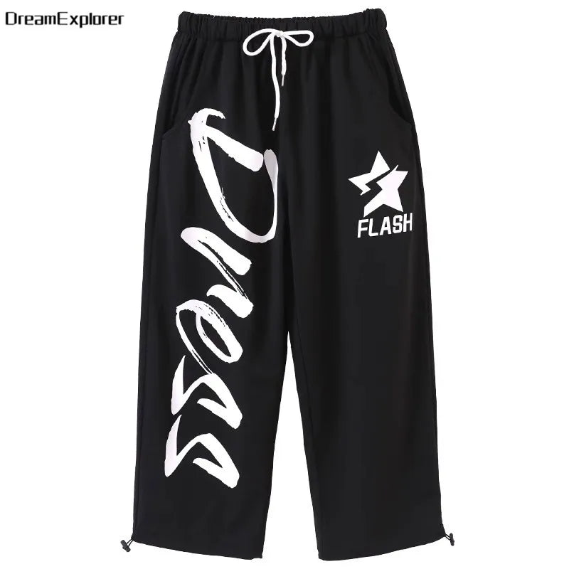 Filles K-pop haut court mode lettres Sport Joggers pantalon fille groupe vêtements ensembles enfants Hip Hop Streetwear enfants Jazz Costumes